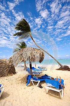 Sunbeds and parasol