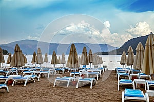 Sunbeds and umbrellas on the beach