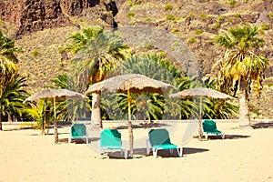 Sunbeds and Umbrellas, Playa de Las Teresitas, Tenerife, Spain photo