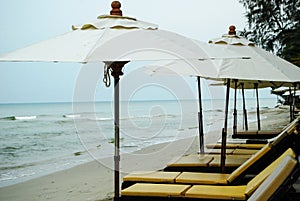 Sunbeds with umbrellas onthe beach