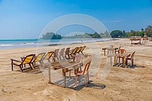 Sunbeds at Weligama beach, Sri Lanka