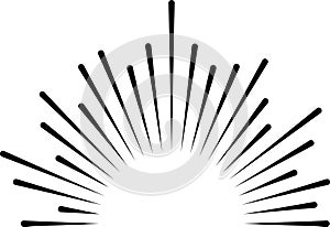Sunbirst logo. Explosion light rays in decorative vintage style