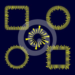 Sunblast abstract yellow frames border collection, square and circular frames with radiating lines