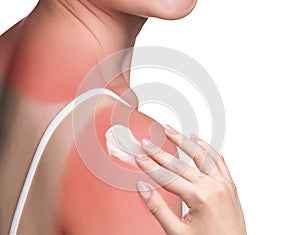 Sunblock on the shoulder of a young woman