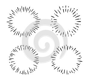 Sunburst circle vector illustration. Set of sun rays frames retro design elements