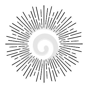 Sunburst doodle line art. Hand drawn sun burst, round banner with circle explosion. Retro sketch radial rays, black