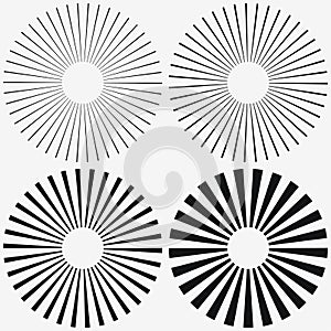 Sunburst element. Starburst, radial stripes. Set of ray, beam. Vector.