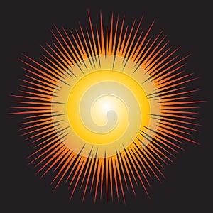 Sunburst explosion vector graphic. Detonation icon. Cartoon style firework flash logo. Spark beam symbol.