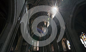 Sunburst and flare in a cathedral roof