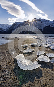 Sunburst with ice chunks on the Chilkat Inlet