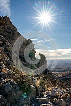 Sunburst Over Rock Formations On Tejas Trail