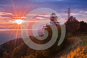 Sunburst over San Francisco bay as seen from Mt Diablo summit