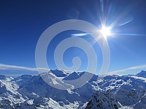 Sunburst over the Swiss Alps