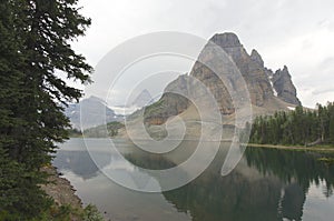 Sunburst Peak with Mount Assiniboine Smoke from fires