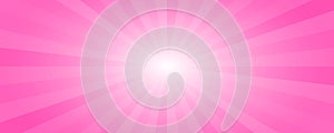 Sunburst pink background. Cartoon radial light backdrop. Retro comic pattern with rays and stripes. Vector wallpaper