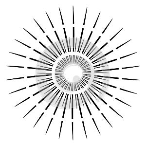 Sunburst rays retro design elements isolated on a white background. Starbursts circles. Vector illustration.