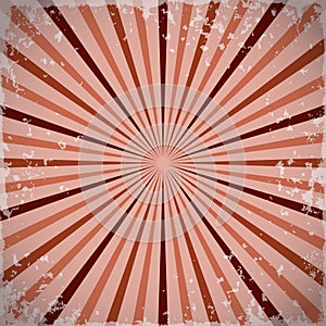 Sunburst retro rays background in red. Vector illustration