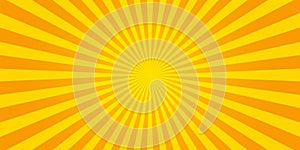 Sunburst retro sun rays yellow background. Abstract summer yellow comic illustration. Vintage pop art radial yellow texture. Stock