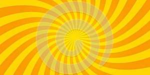 Sunburst retro sun rays yellow background. Abstract summer yellow comic illustration. Vintage pop art radial yellow texture. Stock