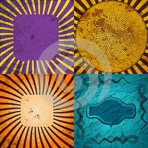 Sunburst Retro Textured Grunge Background Set.