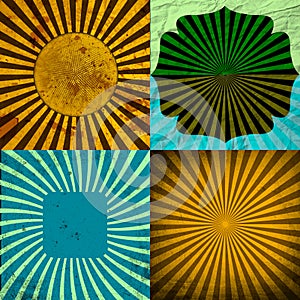 Sunburst Retro Textured Grunge Background Set.