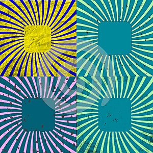 Sunburst Retro Textured Grunge Background Set.