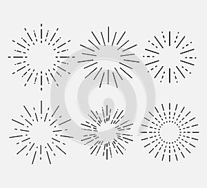 Sunburst set. Collection sunburst, star, firework explosion. Vector illustration