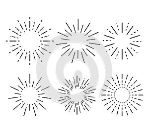 Sunburst set. Collection sunburst, star, firework explosion. Vector illustration