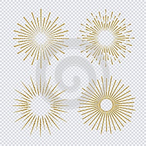 Sunburst set gold glitter style on transparent background