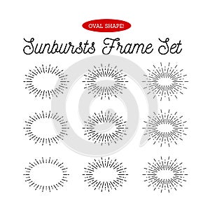 Sunbursts frame set. Oval shape. Vector illustration on white