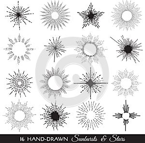 Sunbursts and Stars - hand-drawn