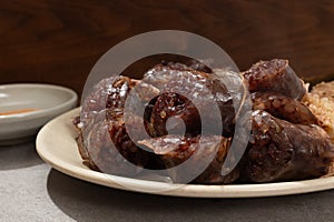 Sundae, a type of Korean street food, and various pork intestines