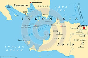 Sunda Strait, Indonesia, with Krakatau Archipelago, political map photo