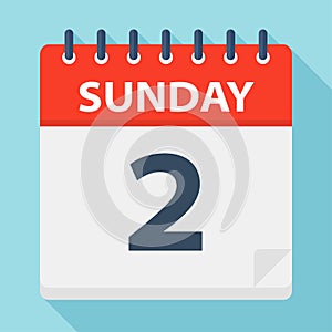 Sunday 2 - Calendar Icon. Vector illustration of week day paper leaf