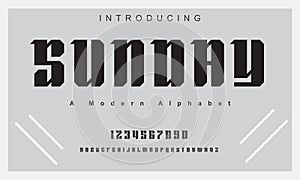 Sunday font. Elegant alphabet letters font and number