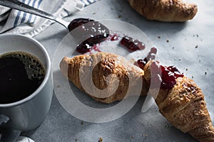 A sunday morning breakfast with croissants and coffee