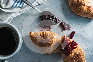 A sunday morning breakfast with croissants and coffee