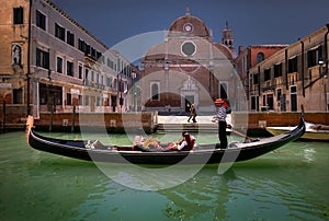 Sunday morning in Venice. Date in Venice. Everyday life of a gondolier. Italy