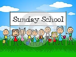 Sunday School Banner Indicates Youths Child And Faith