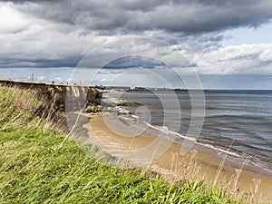 Sunderland beaches, UK with view over Sunderland docks