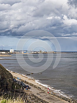 Sunderland beaches, UK with view over Sunderland docks