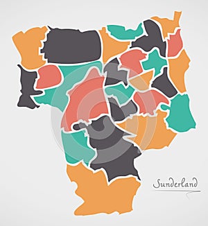 Sunderland Map with wards and modern round shapes