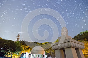 Sundial, Airplane trail and Star trail