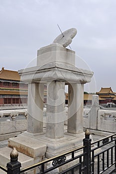 The Sundial Clock on the Imperial Palace terrace in the Forbidden City from Beijing
