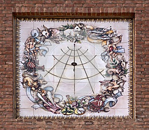 Sundial with a fresco of the Zodiac.