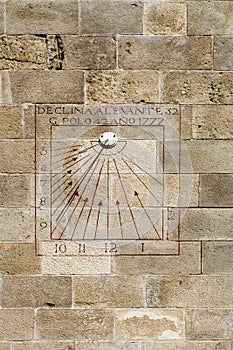 Sundial with gnomon  in Montjuich castle, Barcelona, Spain