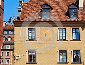 Sundial in the historic center of the center of Warsaw