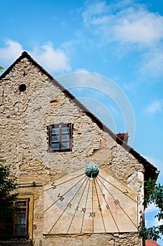 Sundial on house wall in Tkalciceva street in Zagreb, Croatia