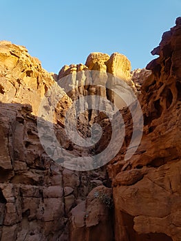 Sundown in Arabian desert, Jordan. Safari ride on pick up truck in Wadi Rum desert.