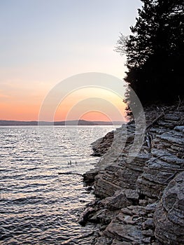 Sundown over Beaver Lake in Hobbs State Park